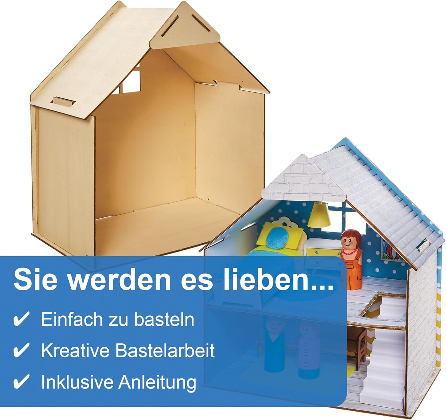 Baker Ross FN199 Construye tu propia casa de muñecas de madera - Kit de construcción de casa de muñecas de 1 pieza para niños Kit de manualidades