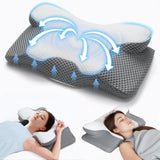 Almohada para el cuello 2 en 1, almohada de espuma viscoelástica, almohada ortopédica ergonómica, 2 alturas para dormir, almohada de apoyo para el cuello para soporte lateral/espalda/barriga Almohadas ortopédicas cervicales Naty Shop Gris