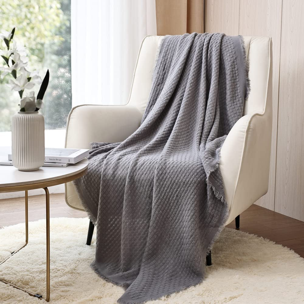 CREVENT Manta de Punto Óxido para Sofá Sofá Silla Cama Decoración del Hogar Suave Cálida Acogedora Ligera Primavera Verano Otoño (127,8 X 152,4 cm Caramelo/Marrón/Naranja Quemado) CREVENT Camas y Mantas Gofre Gris Claro