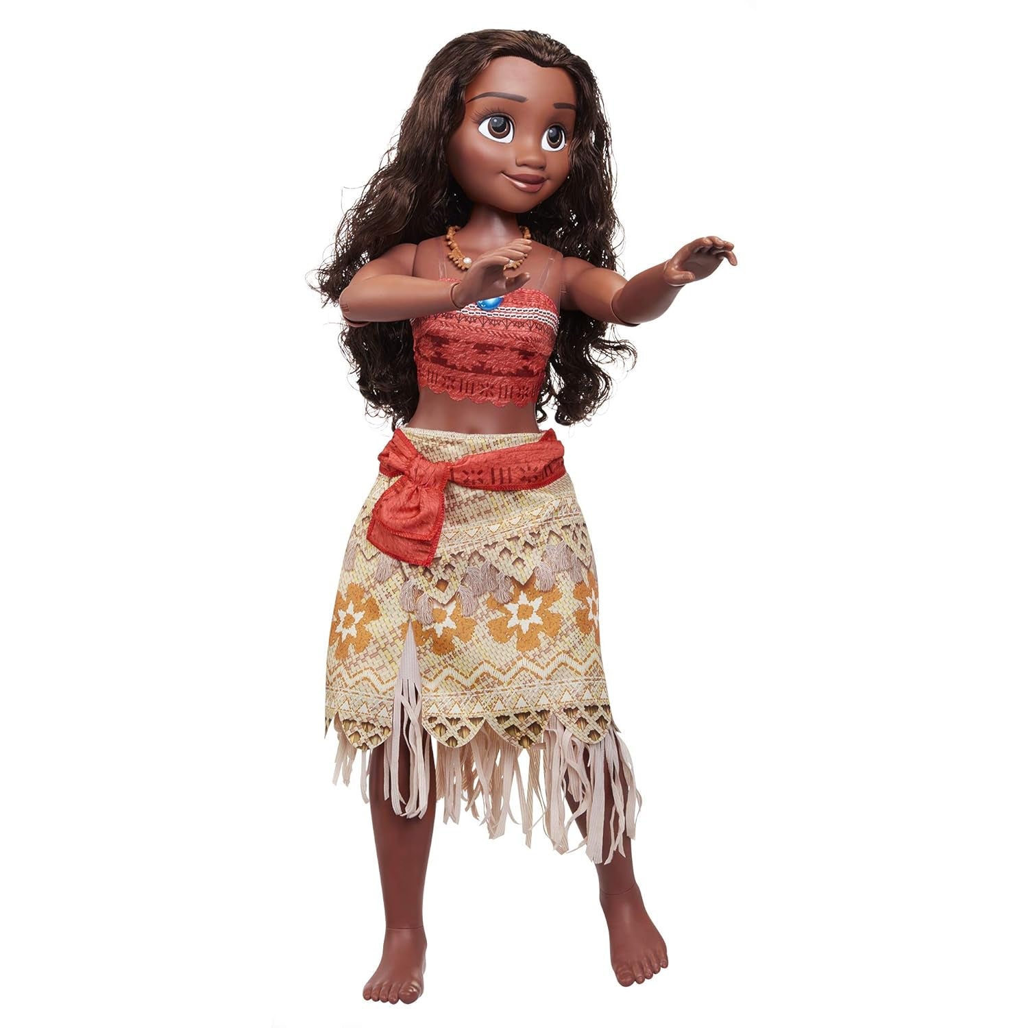 Muñeca Disney Princesa Moana de 80 cm de Jakks Pacific Muñeca móvil con cepillo para peinar sus rizos ondulados Vestido inspirado en la película Collar con colgante desmontable Muñecas Naty Shop