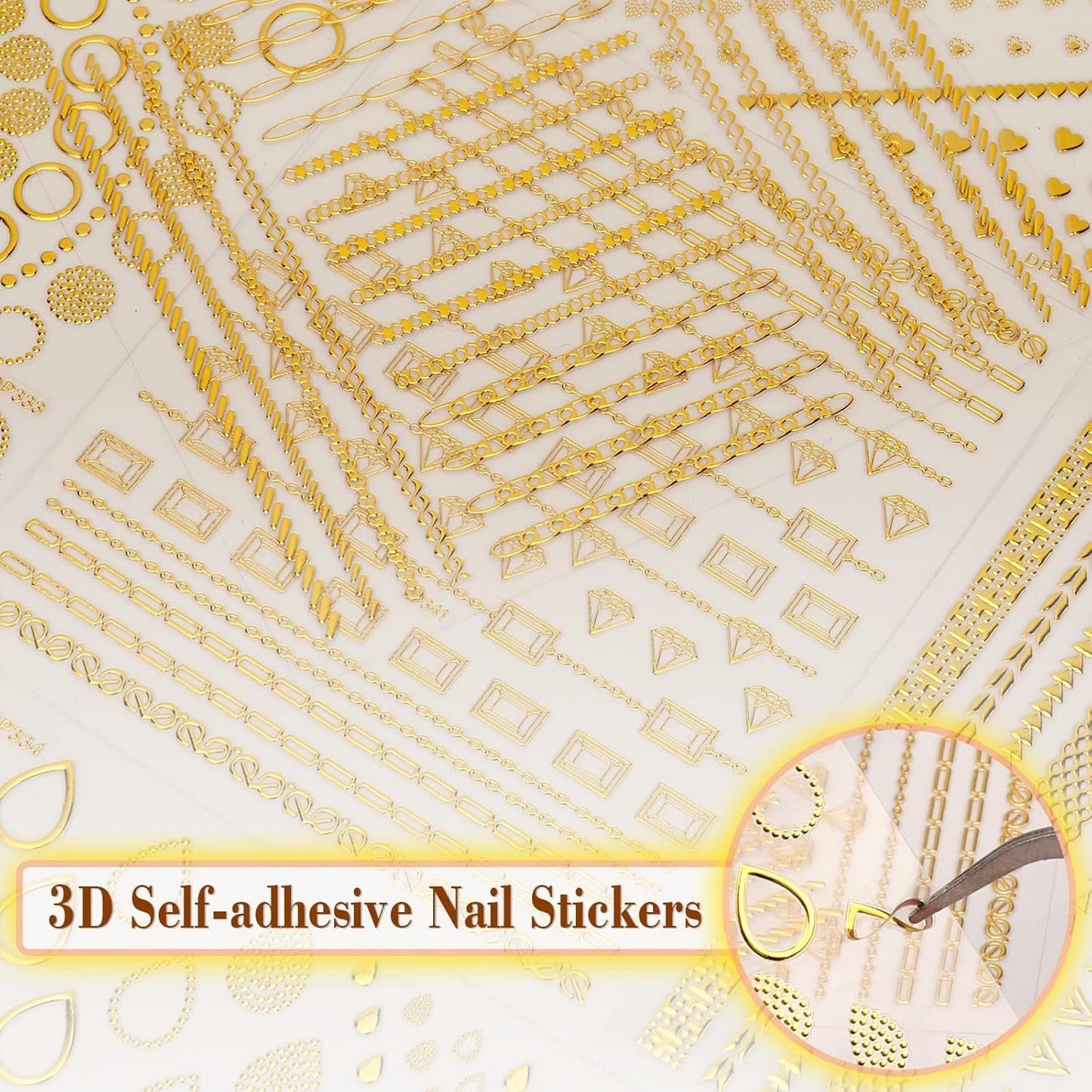 MWOOT 10 Hojas De Pegatinas De Uñas Doradas, Pegatinas De Arte De Uñas Abziehbilder, Juego De Pegatinas De Uñas Autoadhesivas 3D, Diseño De Bandas De Líneas, Diy Metallisch Nailart Aufkleber Maniküre Zubehör Für Nagel Dekoration