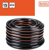 Manguera de Jardín BLACK+DECKER 15 metros - Ø19MM - PVC duradero - Regar el jardín, lavar el coche, llenar la piscina - Compatible con cualquier grifo estándar - Negro/Naranja
