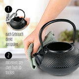 Juego de té Lumaland de 8 piezas | Tetera de hierro fundido Tetsubin de 1,4 litros | Calentador de hierro fundido | 2 tazas de té y 2 platillos | Juego de té japonés que incluye cuchara medidora de bambú e infusor de acero inoxidable.