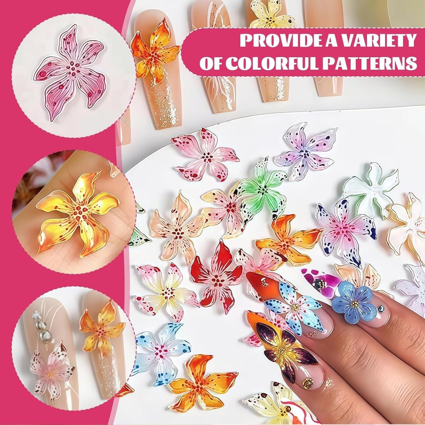 Juego de 50 colgantes de uñas 3D Blume, Bunte Nageldesign Zubehör, Nägel Charms y Nagel Art Charms, perfecto para Nailart, Maniküre Dekoration y DIY Nageldesign