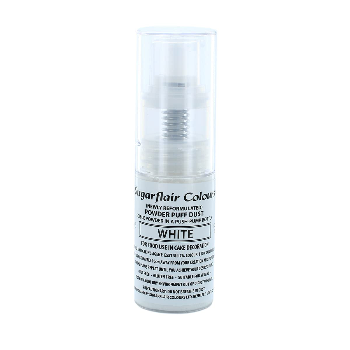 Sugarflair White Pump Powder Spray - Colorante alimentario para decoración de pasteles, spray sin aerosol para pasteles, magdalenas y más - 10 g