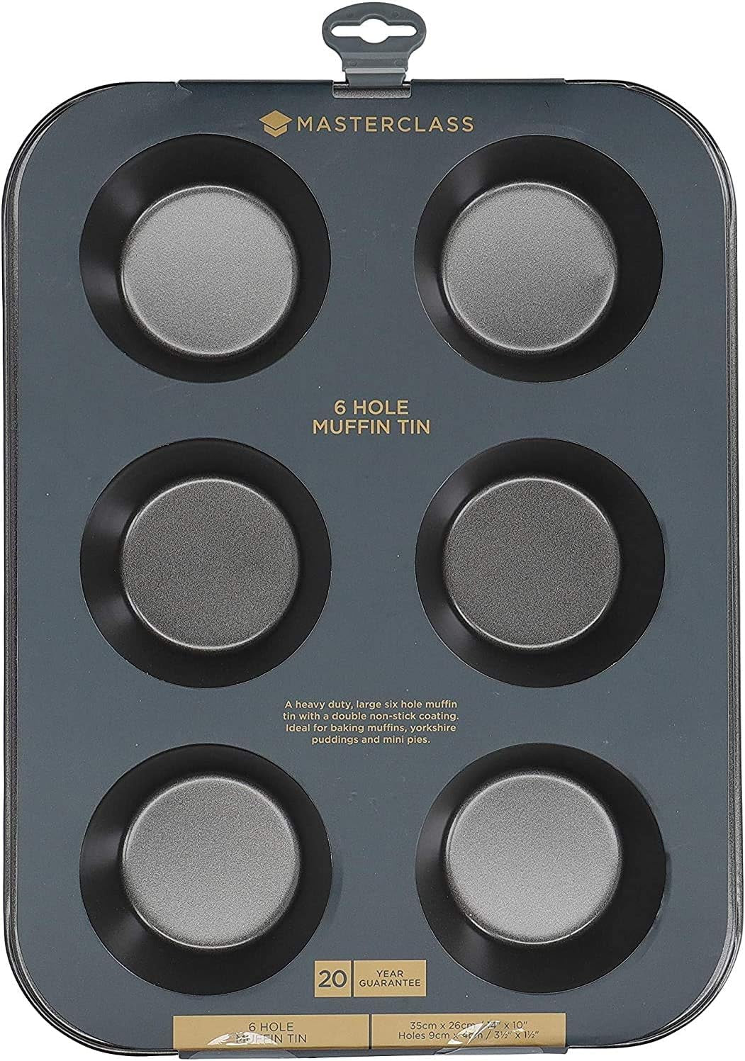 Masterclass Tiefes Muffinblech/Yorkshire Puddingform, 6-Loch-Form Mit PTFE-, PFOA- Und Bpa-Freier Antihaftbeschichtung, Robuster 1 Mm Kohlenstoffstahl, Grau, 35 X 26 Cm Moldes y bandejas para hornear Naty Shop