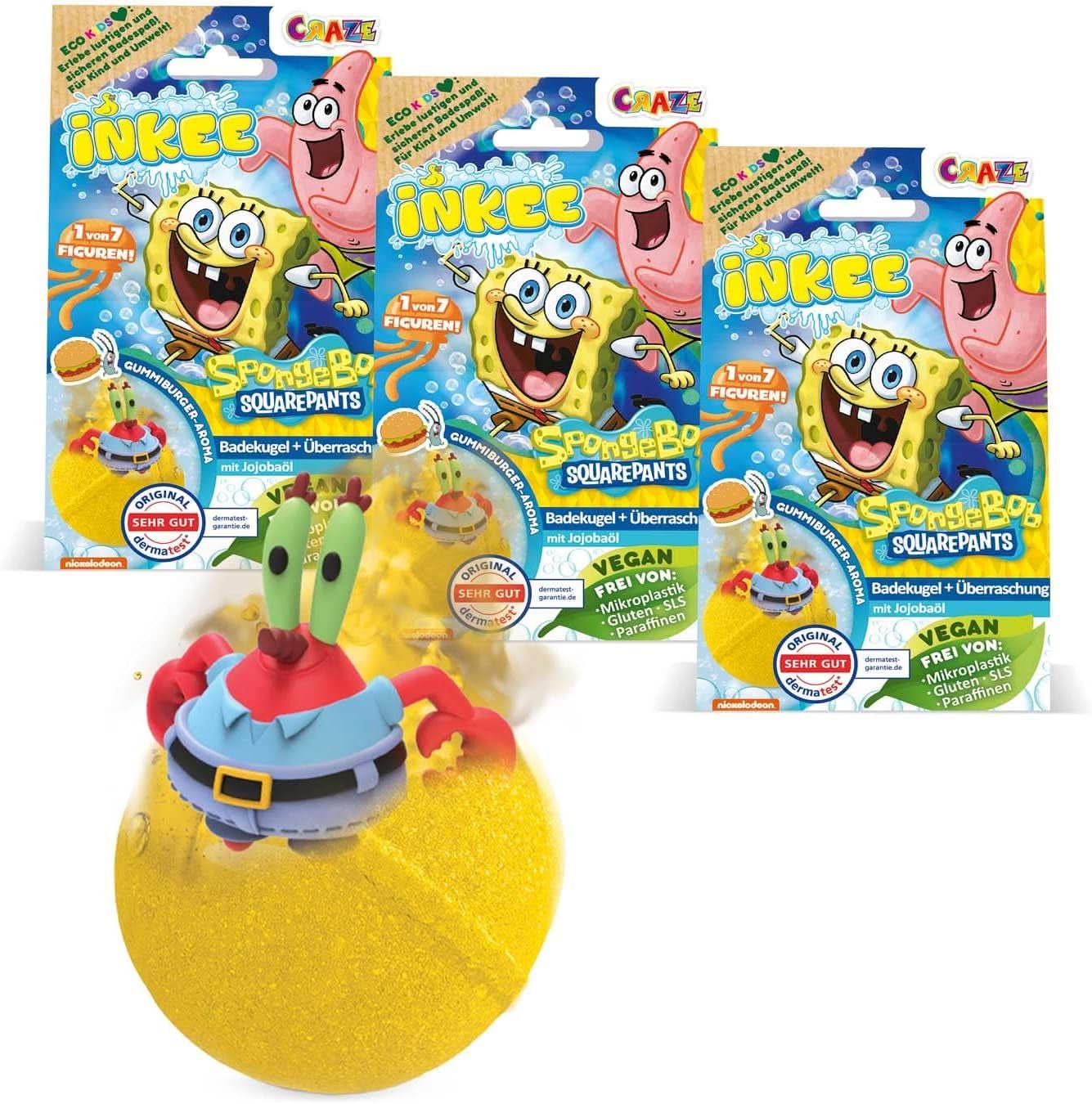 INKEE Bob Esponja Sorpresa Bomba de Baño para Niños Bob Esponja Coleccionable 80 Gramos Naty Shop Juego de 3 Bombas de Baño Sorpresa Bob Esponja