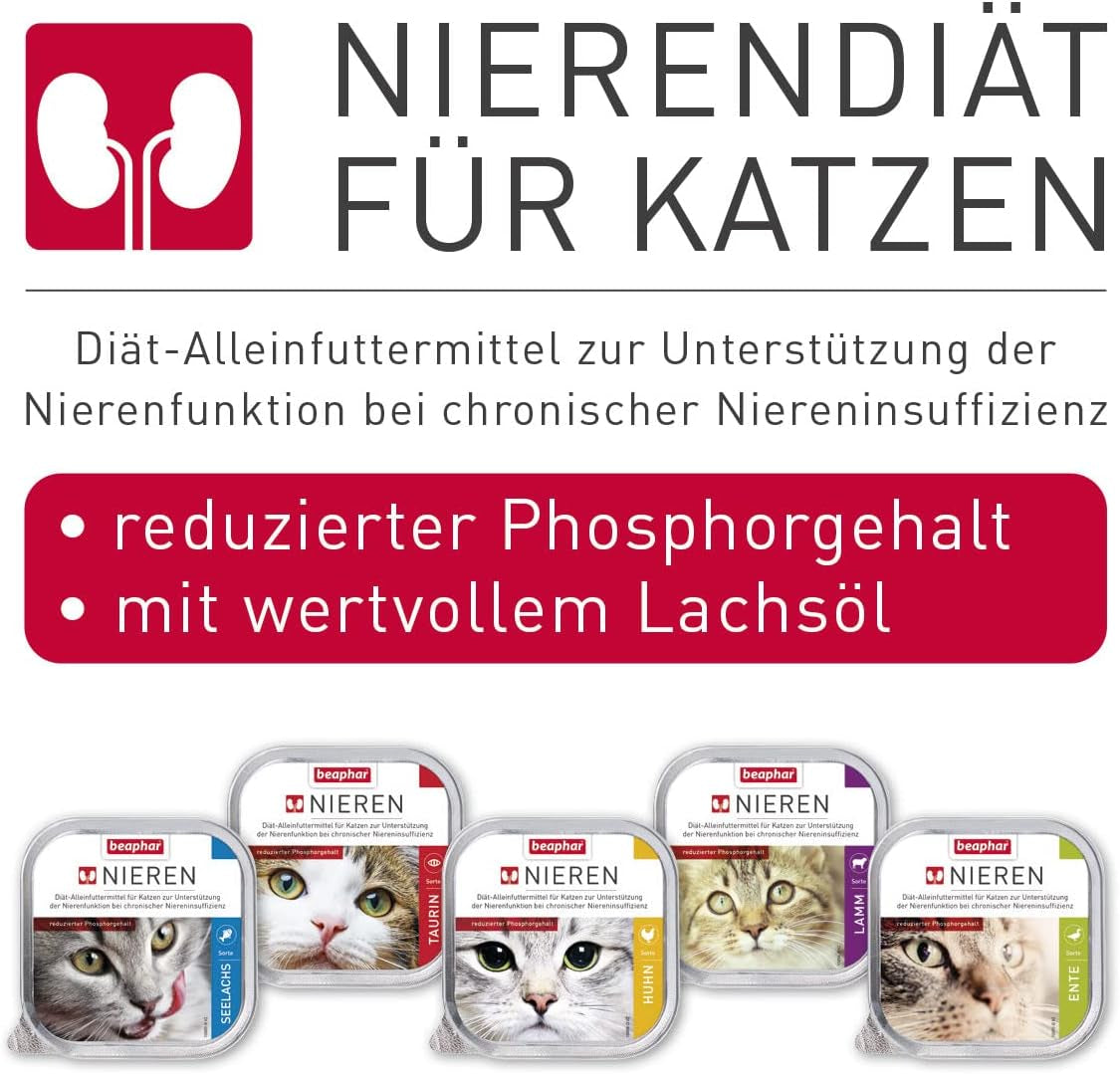 BEAPHAR - Dieta renal con pollo - Alimento completo para gatos con insuficiencia renal crónica - Para apoyar la función renal - 100 g
