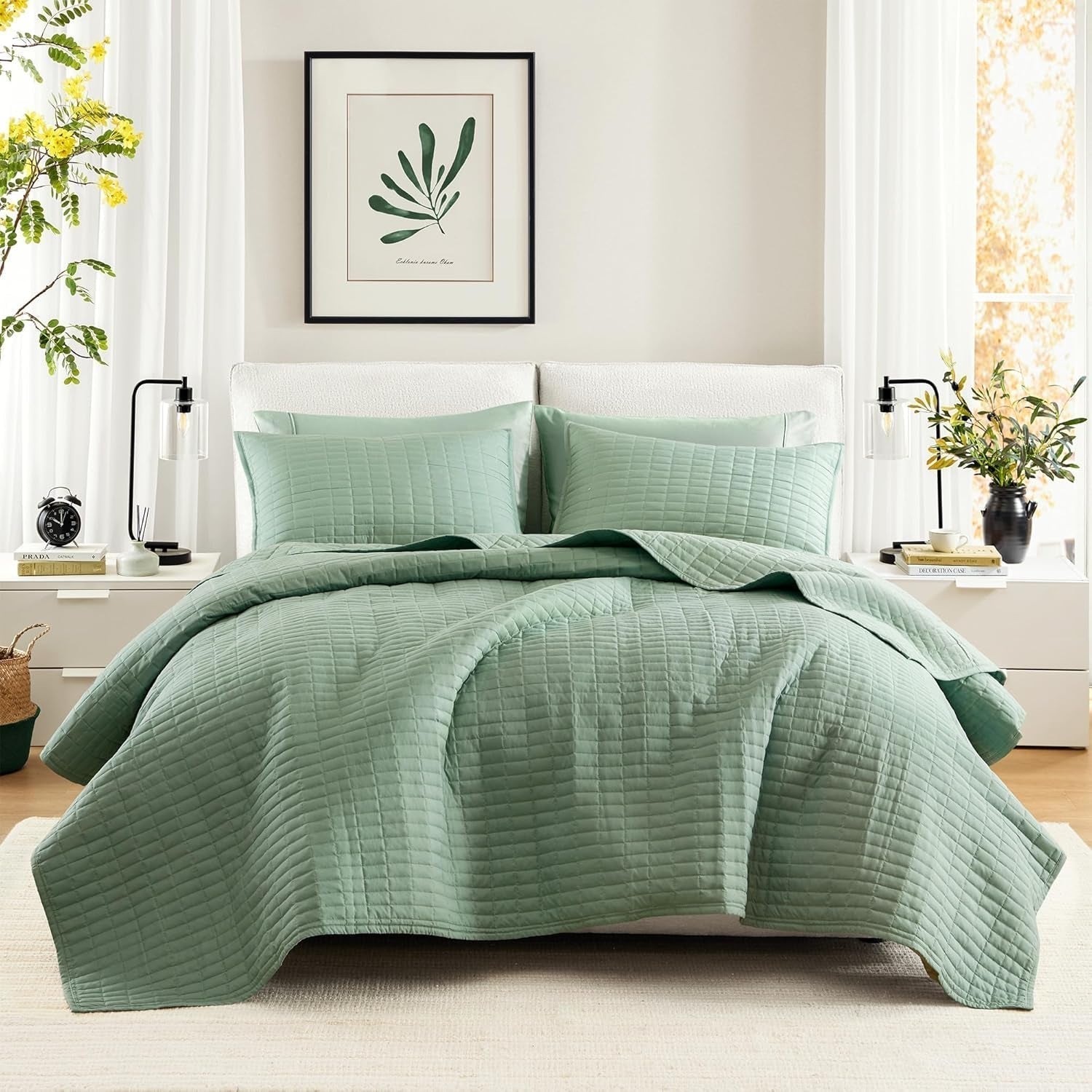 Comfort Spaces Kienna Juego de edredón, lujosa manta de verano de doble puntada, ropa de cama ligera, suave, para todo el año, funda de almohada a juego, blanco, manta para camas tamaño king (264,2 x 228,6 cm), edredones y edredones Naty Shop Seafoam King/Cal King (104 x 90 pulgadas)