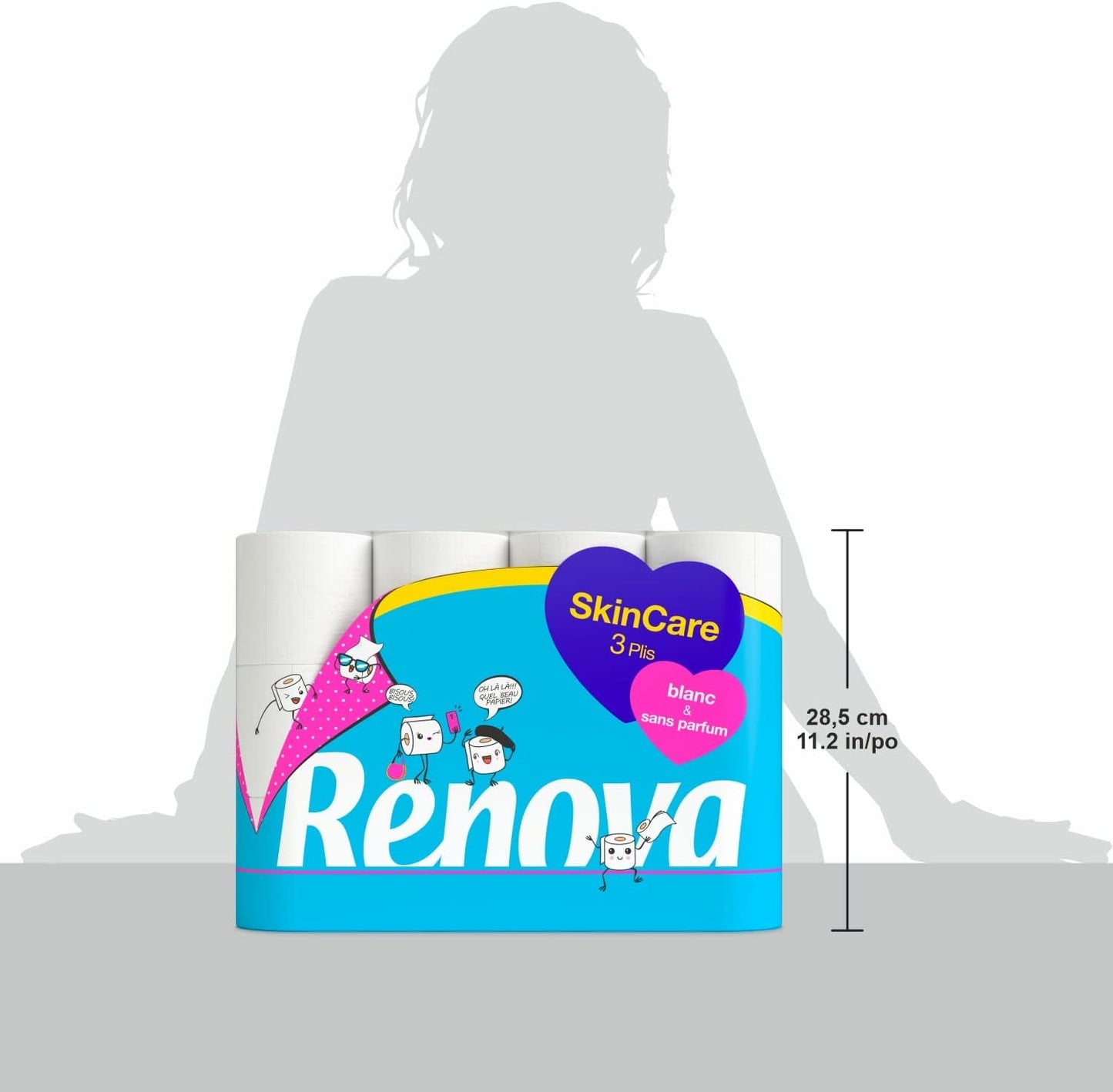 Papel higiénico Renova Skincare, 3 capas, blanco, 24 rollos