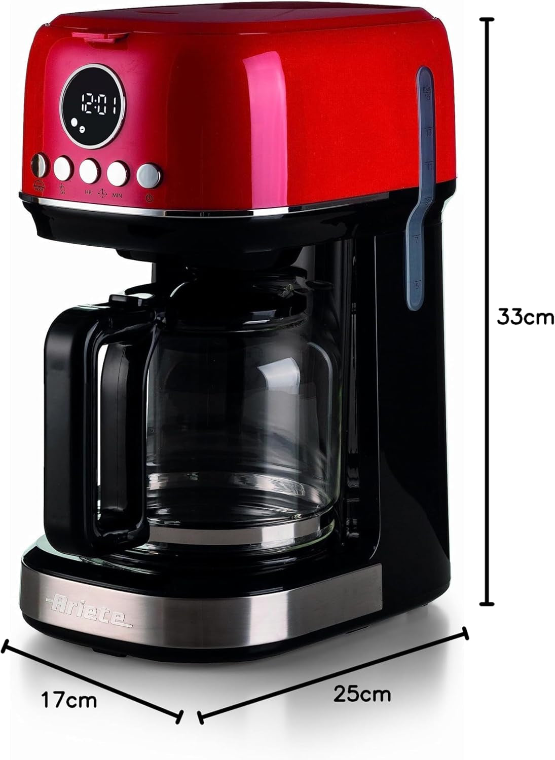 Ariete Moderna 1396 Cafetera espresso con filtro para preparar café americano hasta 15 tazas Jarra de cristal Placa calefactora Pantalla LCD Filtros extraíbles y lavables Blanco