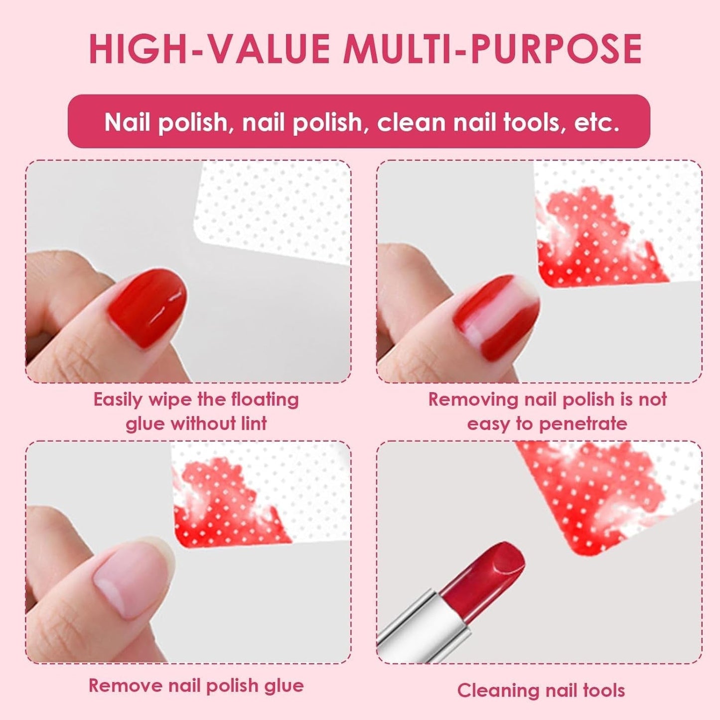 330 Stück Fusselfrei Nägel Wattepads, Fusselfreie Nageltücher, Nagel Wischtücher Wattepads, Nagelleck Entfernen Für Cleaner Gelnägel Nail Wipes Pads (blanco)