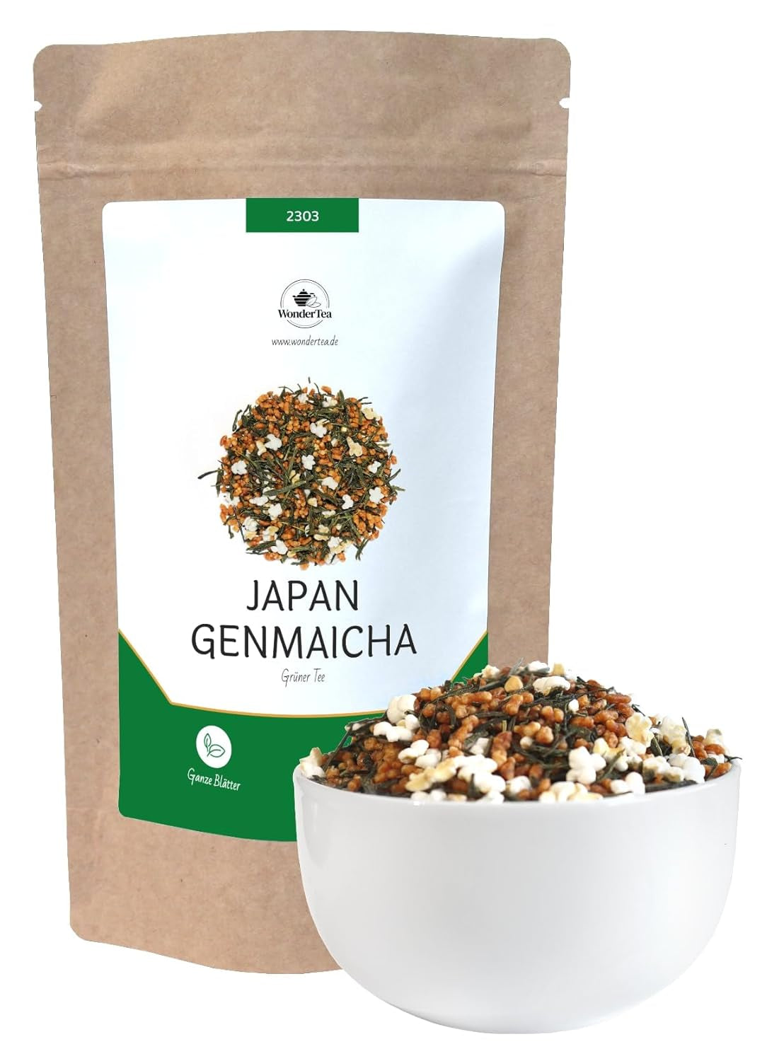 Té verde japonés Genmaicha con arroz asado, 50% Kagoshima Sencha, té verde suelto premium, mezcla tradicional, sin sabores añadidos, 100 g | Wondertea té verde japonés Genmaicha