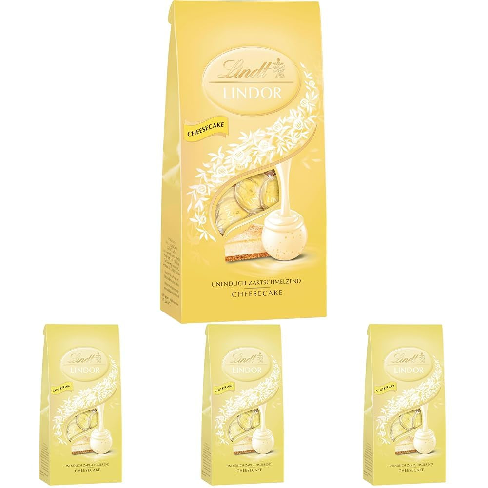 Bolas de tarta de queso y chocolate Lindt LINDOR | Bolsa de 137g | Chocolate con leche con relleno de tarta de queso que se derrite en la boca | Regalo de chocolate | Regalo de chocolate | LINDOR 75 Años (Pack de 4)