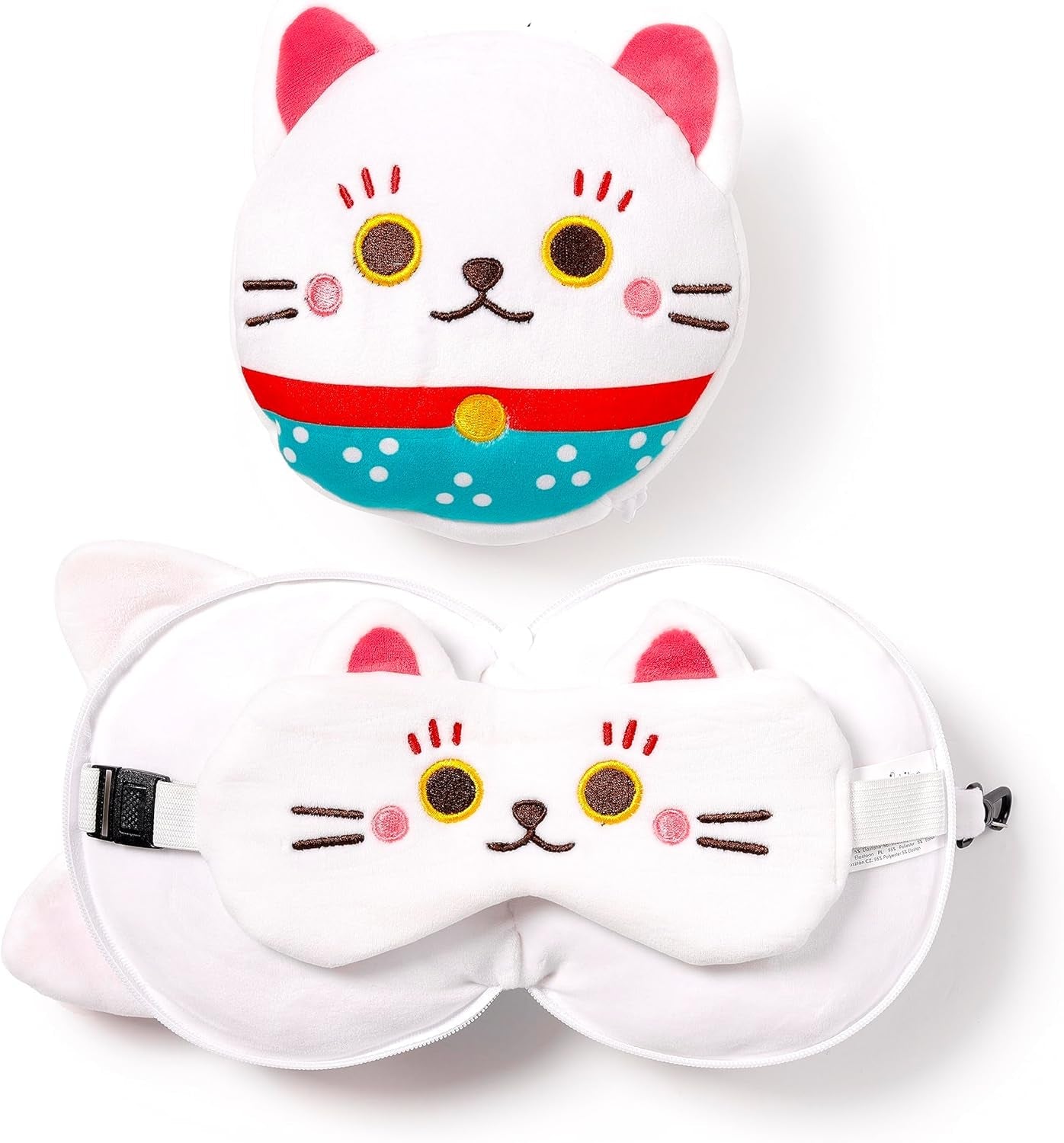 Almohada de viaje con máscara Relaxeazzz - Maneki Neko Lucky Cat Charm Almohadas de viaje Naty Shop Título predeterminado