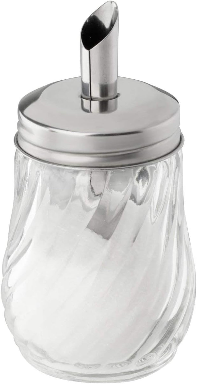 FMprofessional Dispensador de azúcar FLEURETTE 160ml, recipiente de vidrio, recipiente para dosificar fácilmente, recipiente para varias ocasiones, recipiente de alta calidad (color: plateado), cantidad: 1 pieza