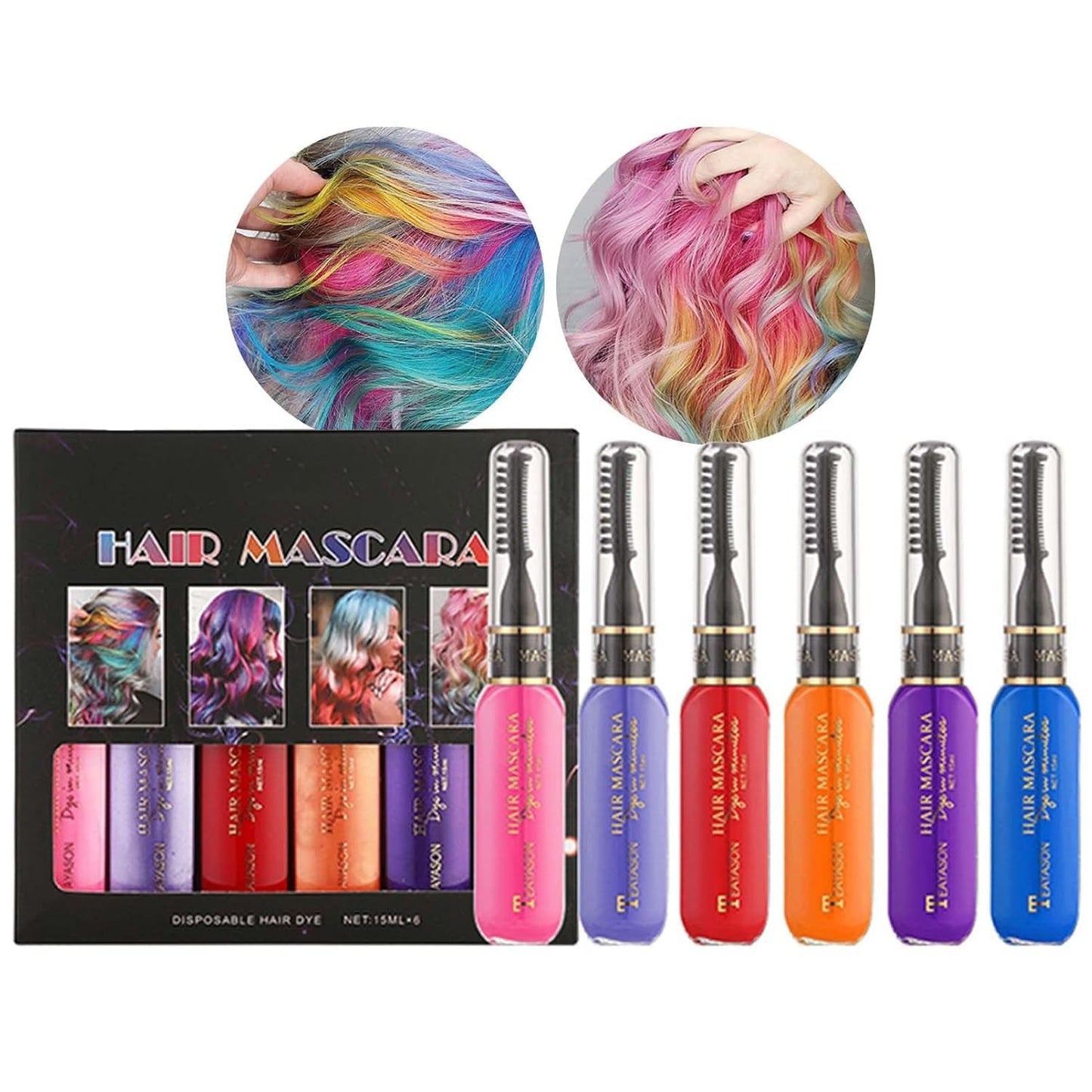 Tinte para el cabello instantáneo, 6 colores, máscara temporal para el cabello para niñas y mujeres, tiza para el cabello lavable, máscara para el cabello con arcoíris, tinte para el cabello para carnaval, Halloween, fiesta de cosplay, cumpleaños (A) Naty Shop Tinte para el cabello A 90 ml (1 paquete)