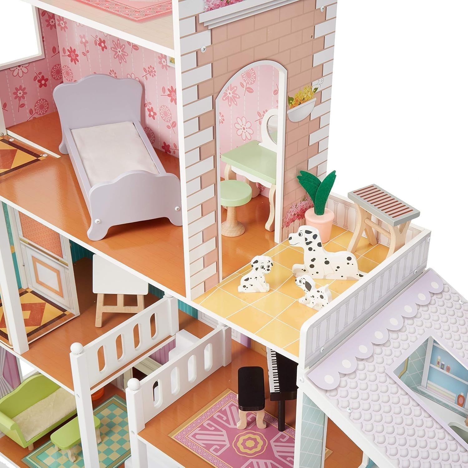 Amazon Basics Casa de muñecas de madera de 4 niveles y muebles, accesorios para muñecas de 12" Naty Shop Casas de muñecas