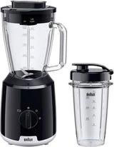Braun Powerblend 1 JB1050WH - Batidora de pie con 1,5 L de mezcla de vidrio, Küchenhelfer Zum Zerkleinern, Pürieren & Mixen, función Ice-Crush, 2 Geschwindigkeiten, 600 Watt, Weiß Bucatarie Naty Shop Schwarz Glas-Mixaufsatz