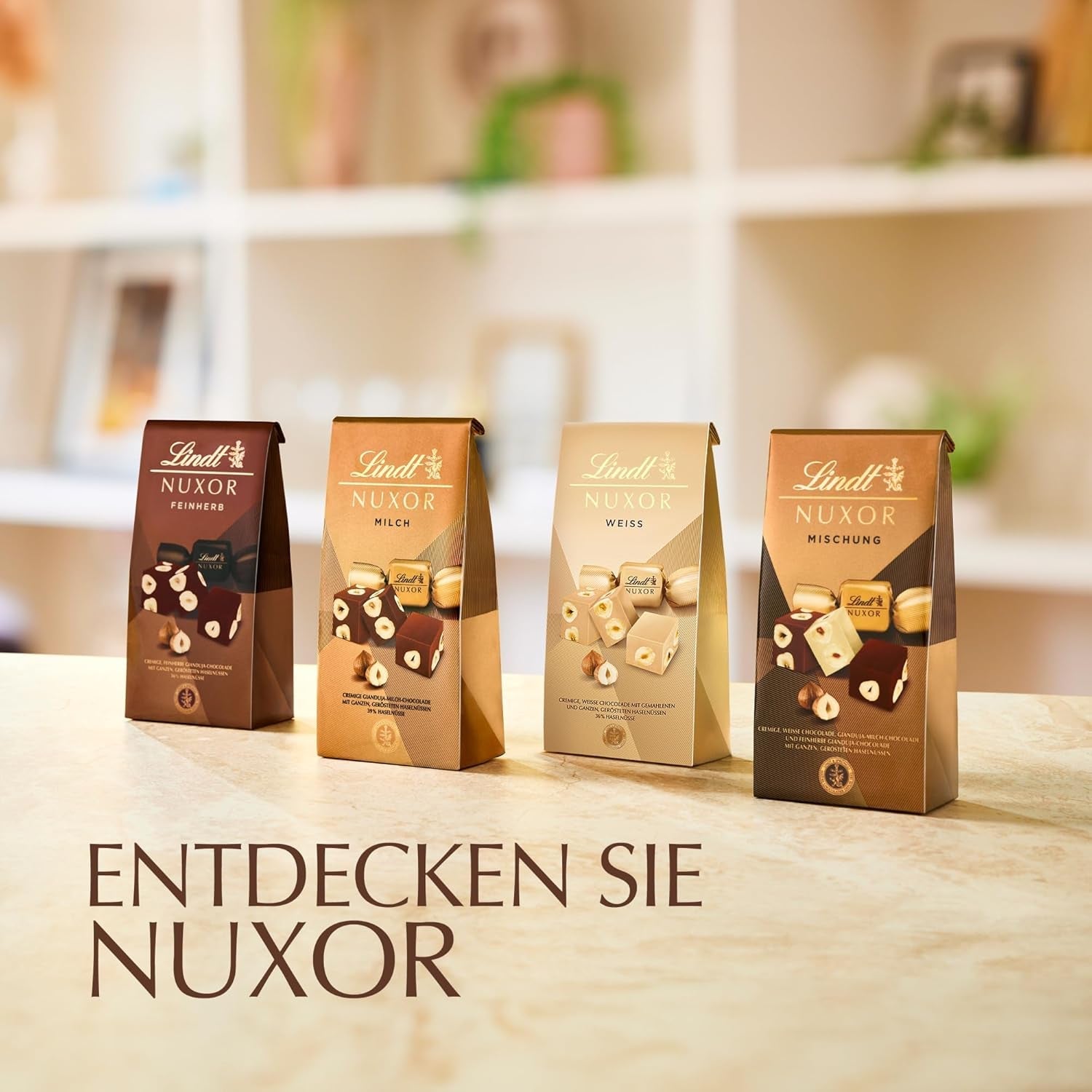 Chocolate Lindt | Mezcla para bolso NUXOR | 103g | Cubitos de Chocolate Cremoso Gianduja en Tres Surtidos con Avellanas Enteras Tostadas | regalo de chocolate