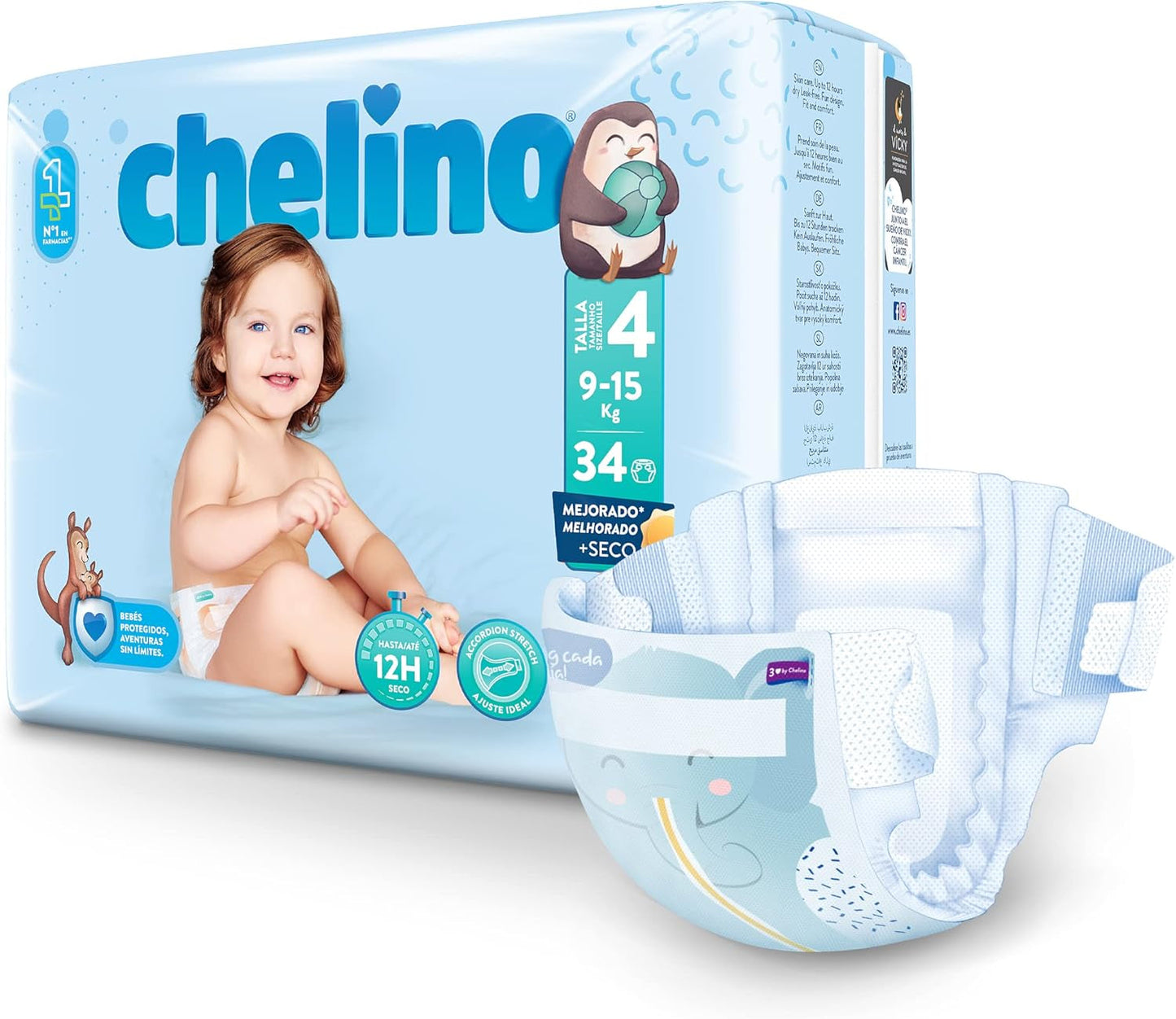 Pañales para bebé Fashion & Love talla 4 (9-15 kg), 34 piezas