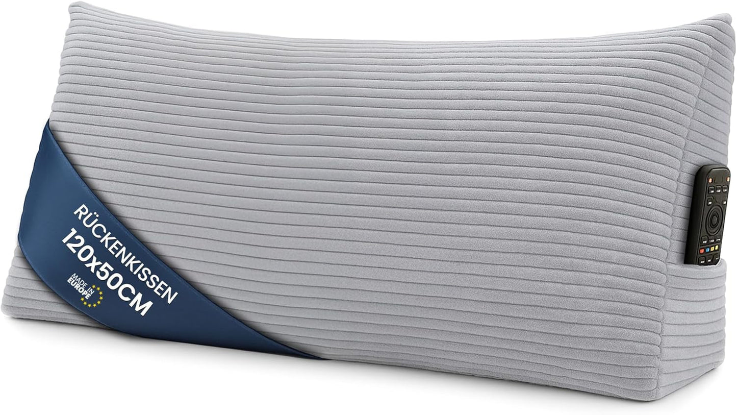 Almohada de plumas, cojín de respaldo, almohada de terciopelo, ancho 70 cm - almohada de lectura para cama, sofá y sofá, almohada de sofá grande, almohada de pared, almohada de sofá, almohada de lectura, almohada de respaldo, gris claro