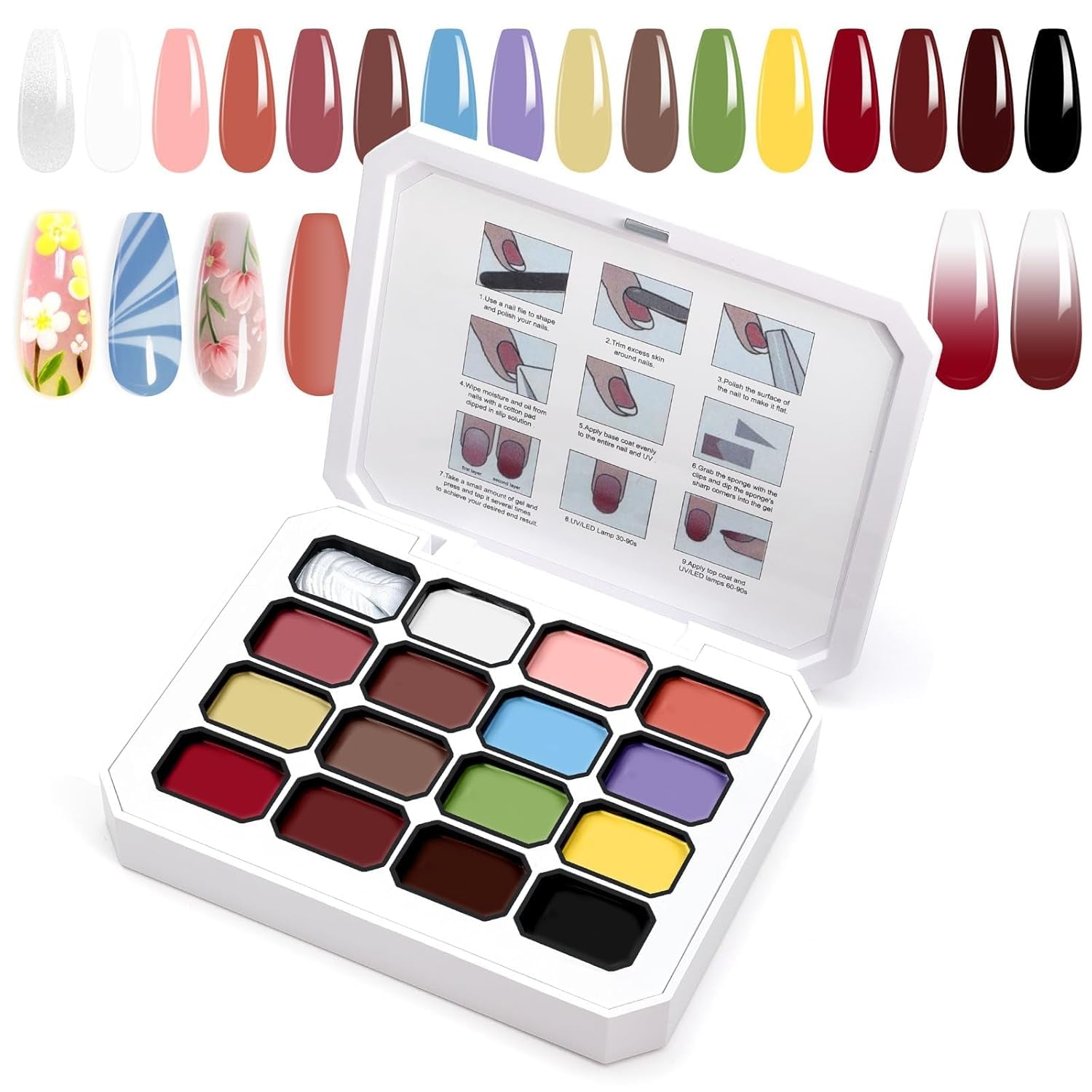 Gel de pintura degradada, 12 colores de esmalte de uñas de gel Ombre con 100 esponjas de uñas y 4 garras de metal para manicura francesa DIY Nail Art, Set I