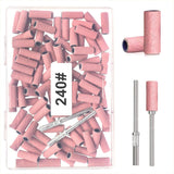 BLESWIN 100 correas de lijado pequeñas para brocas de uñas, grano fino 240 con 2 brocas de 0.118 in, mini correas de lijado para pulir uñas naturales y limpiar cutículas para preparación, rosa