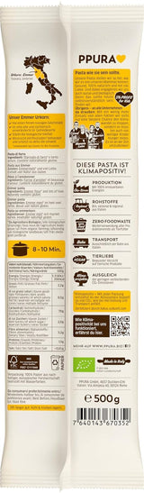 PPURA Pasta de Espagueti Bio con Emmer 500g, espaguetis de emmer 100% naturales, fabricados en Italia - Pasta italiana sin aditivos, colorantes ni conservantes