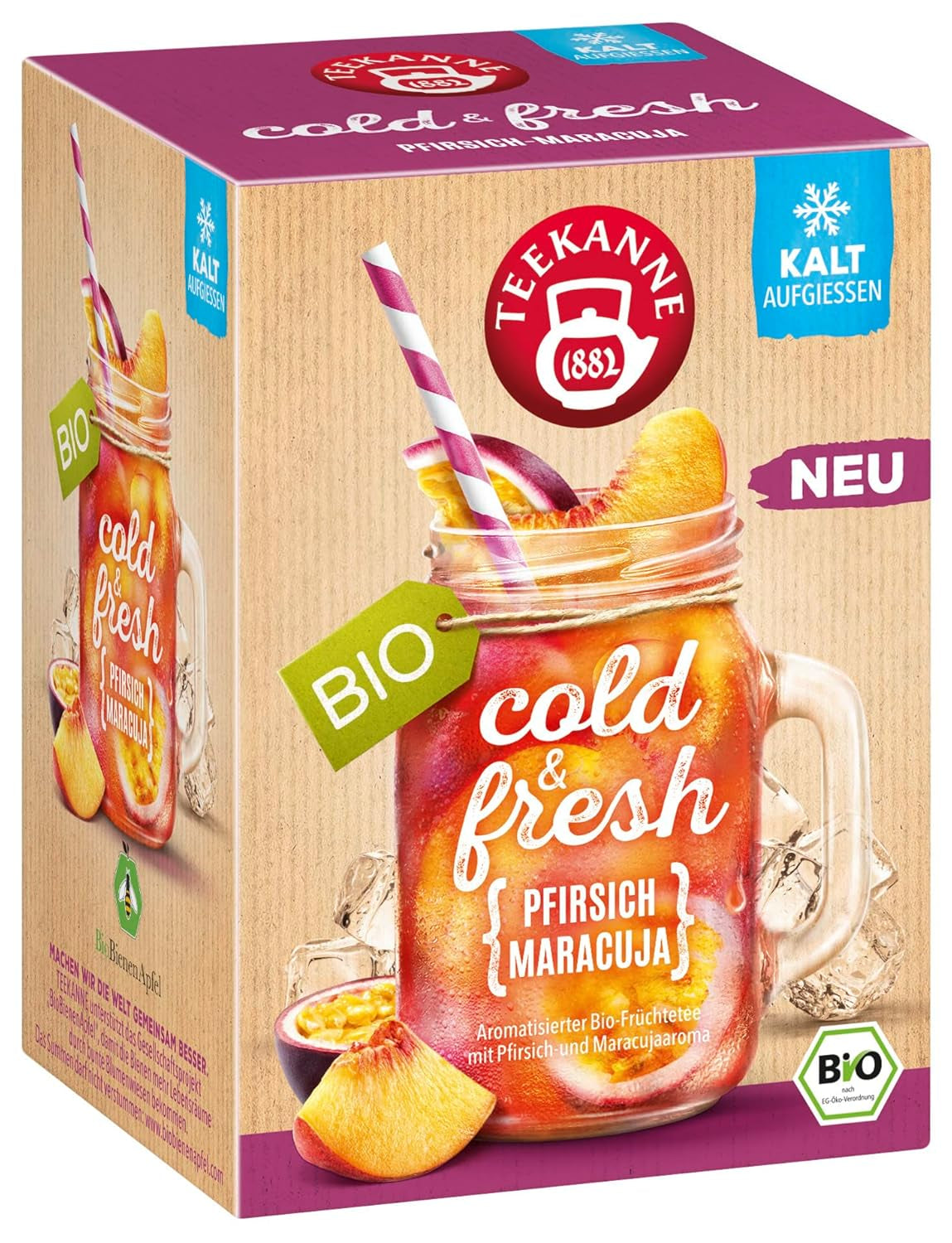 Teekanne Cold & Fresh BIO 4Er Mix - Con las nuevas variedades limón-menta, melocotón-maracuyá, naranja-romero, pomelo-menta-jengibre (4 X 45G)