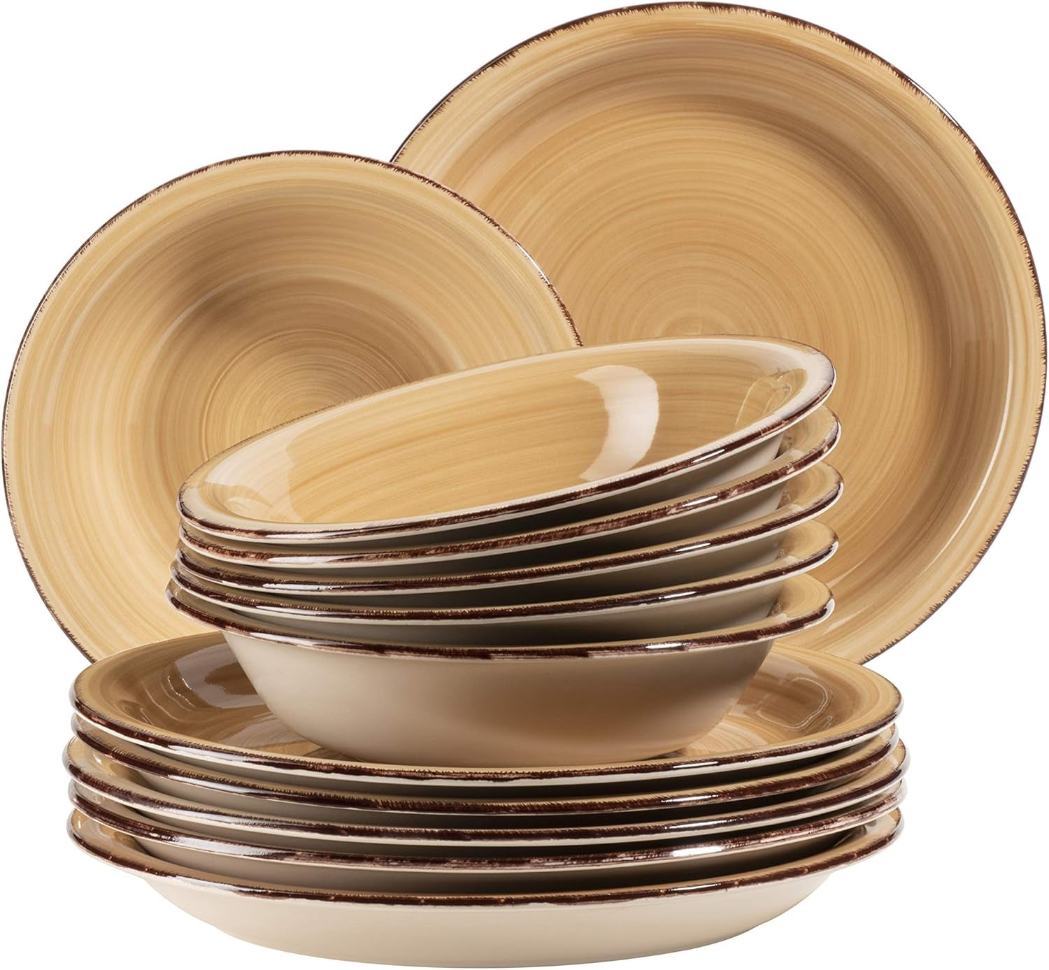 MÄSER Vajilla para 6 personas, aspecto vintage moderno, servicio de mesa de 12 piezas, pintado a mano, verde, azulejo, verde oliva (Bel Tempo II)