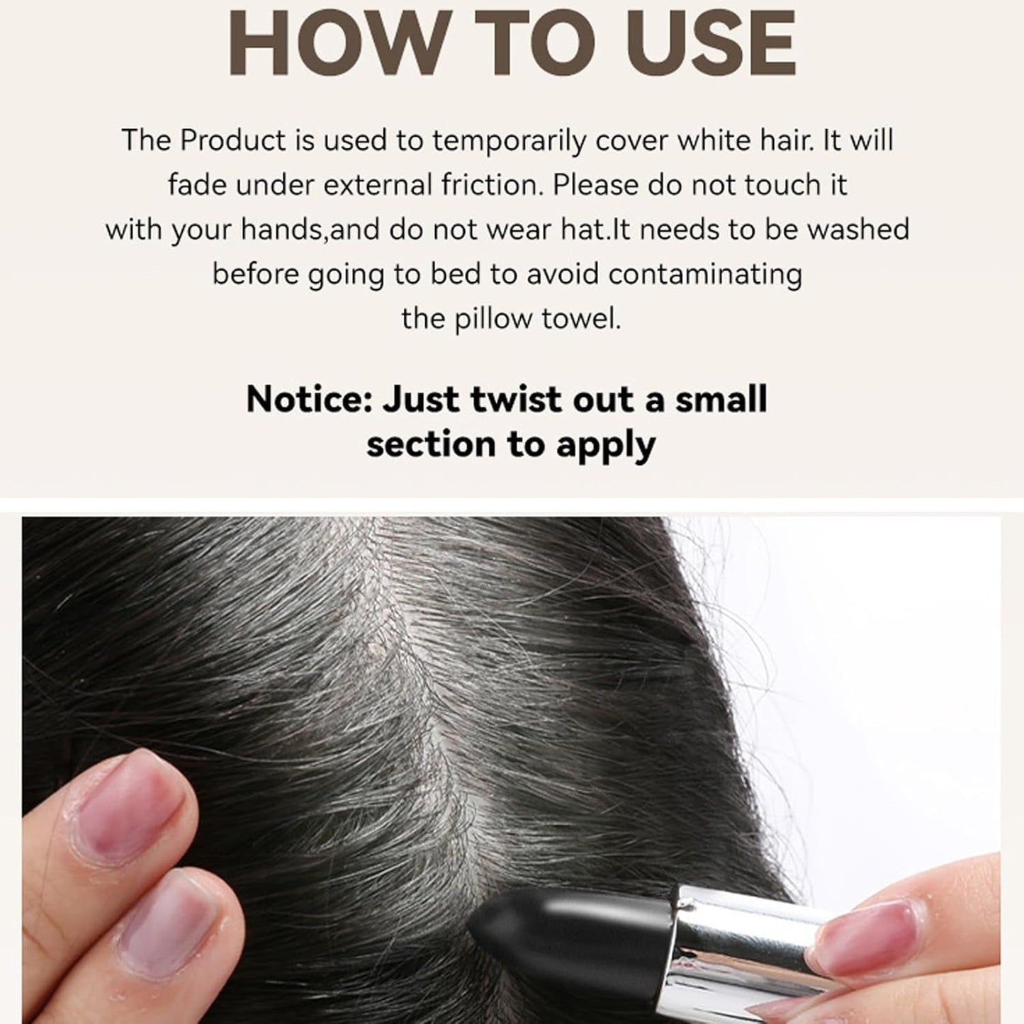 Barra de color para el cabello Color de cabello temporal Lápiz labial Tinte para el cabello, Lápiz labial temporal Tinte para el cabello Color blanco Cubierta para el cabello Barra de maquillaje DIY Tinte para el cabello Negro Marrón Tinte para el cabello Naty Shop