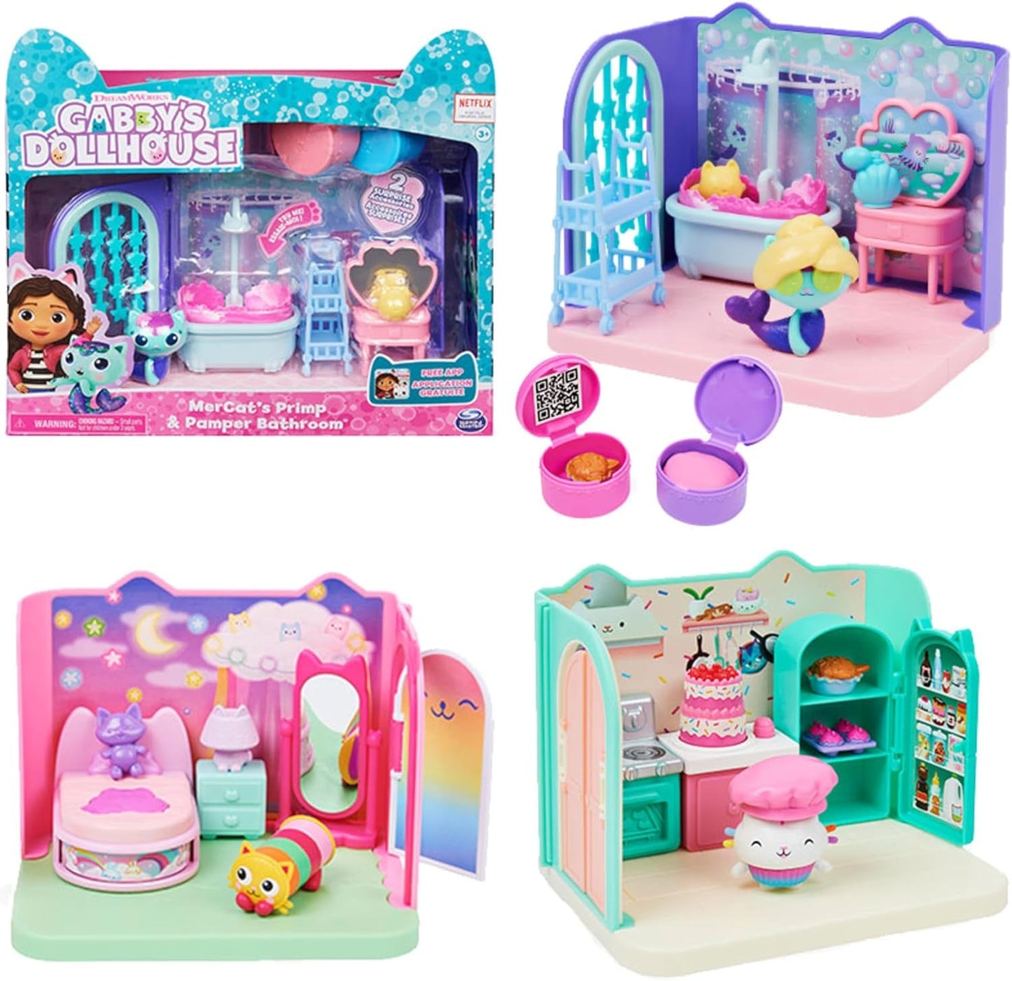 Habitación Deluxe de la casa de muñecas de Gabby, habitación para gatos, muebles y 2 cajas sorpresa con accesorios temáticos, adecuada para edades de 3 años en adelante