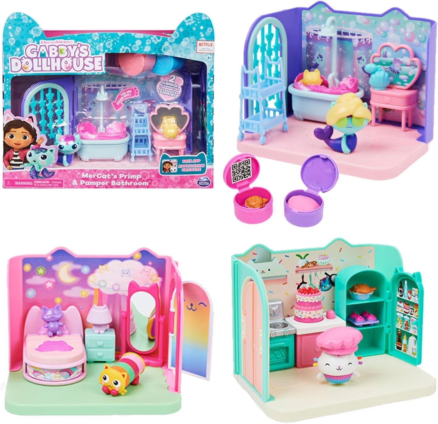 Habitación Deluxe de la casa de muñecas de Gabby, habitación para gatos, muebles y 2 cajas sorpresa con accesorios temáticos, adecuada para edades de 3 años en adelante