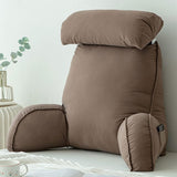 Almohada de lectura con reposabrazos, cojín para respaldo de sofá, cojín para libros para cama, con rollo para el cuello desmontable, cojín de apoyo para silla para relajarse, jugar, leer, mirar televisión, color champán