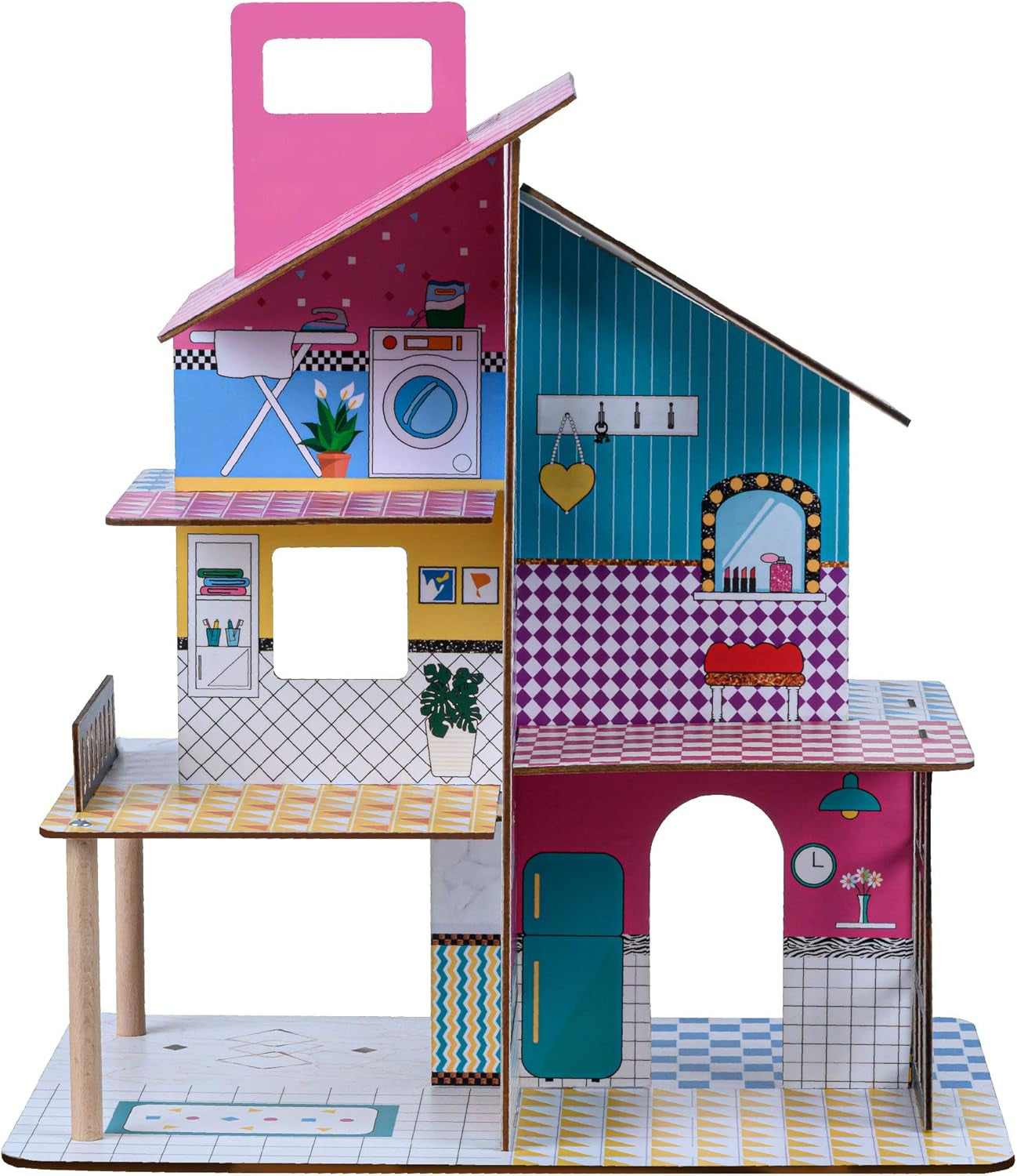 Olivia's Little World 360 Casa de muñecas de madera para niños, muñecas de 3,5" y 12 accesorios, multicolor TD-13260C