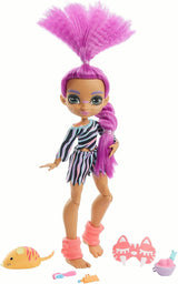 Cave Club GTH02 - Muñeca divertida Roaralai Pyjama Party, muñeca articulada con pelo morado y accesorios, regalo para niños de 4 años en adelante, multicolor
