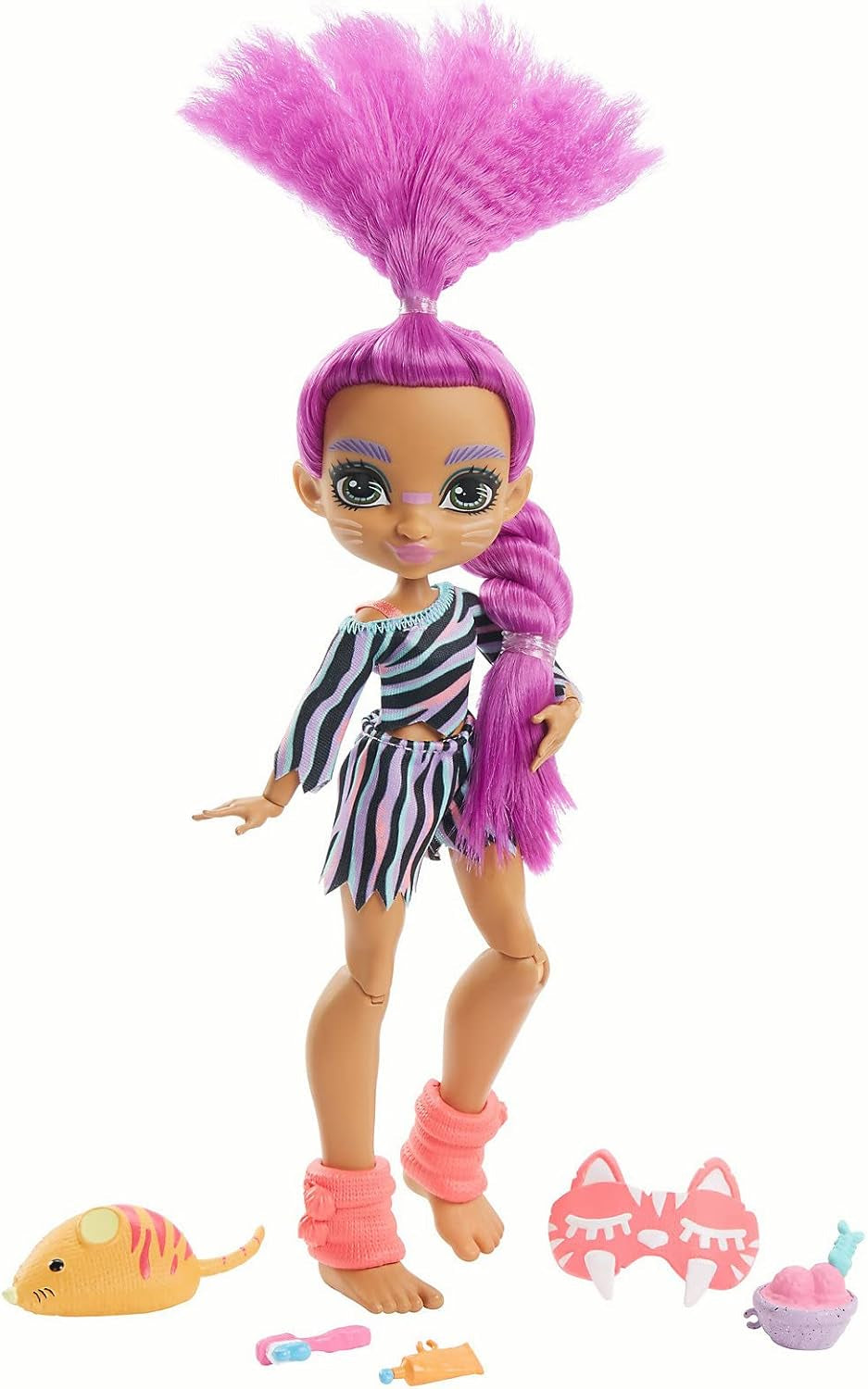 Cave Club GTH02 - Muñeca divertida Roaralai Pyjama Party, muñeca articulada con pelo morado y accesorios, regalo para niños de 4 años en adelante, multicolor