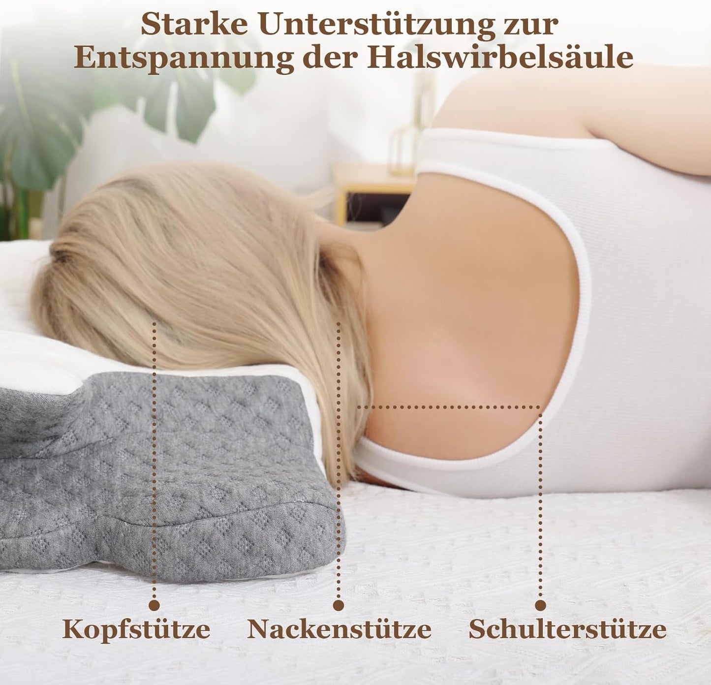 Wellsync Almohada para el cuello Almohada ergonómica Almohada viscoelástica Almohada ortopédica para personas que duermen de lado Personas que duermen boca arriba Personas que duermen boca abajo Dolor de cuello Blanco Gris Almohadas ortopédicas cervicales Naty Shop