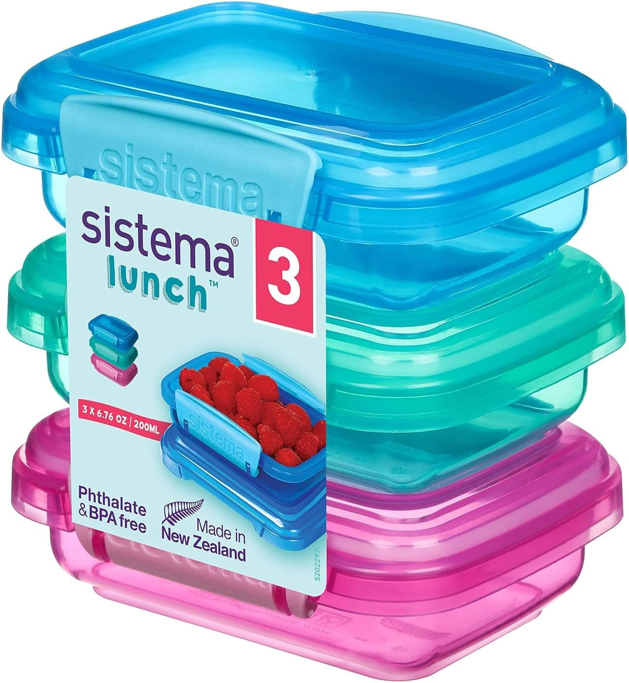 Sistema de caja sándwich para lonchera | 450 ml | lonchera apilable y hermética con tapa | para niños y adultos | sin BPA | colores mezclados | 3 Piezas Cajas Para Conservar Alimentos Naty Shop 3 X 200 Ml
