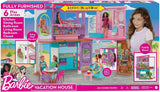 Barbie Holiday House (116 x 77,9 cm), Casa de juegos de 6 plazas, Totalmente amueblada con accesorios, muebles y ascensor, plegable y almacenamiento, muñeca, regalo para niños a partir de 3 años, HCD50