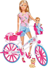 Simba 105739050 - Steffi Love Bike Tour, Steffi y Evi en su castillo de tres pisos con columpio, muebles y muchos accesorios, 40 piezas, 102x90x38cm, para niños a partir de 3 años