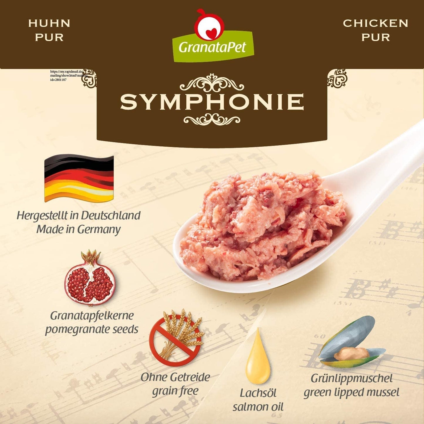 GranataPet Symphony No. 5 Pure Pollo, comida para gatos sin cereales ni azúcar, filetes en gelatina natural, comida húmeda delicada para gatos, 6 x 200 g
