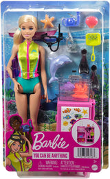 Serie Barbie Puedes Ser Cualquier Cosa, Bióloga Marina, 1 muñeca con cabello rubio, traje de baño, delfín, accesorios, regalo para niños, juguete para mayores de 3 años, HMH26