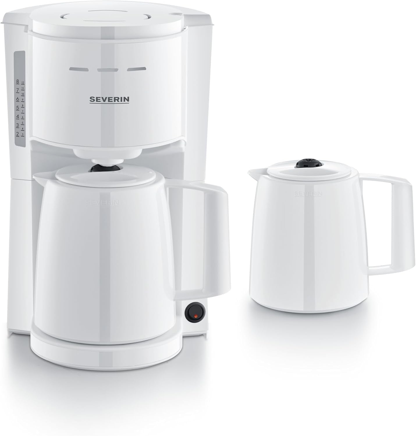 Cafetera espresso Severin con filtro y 2 jarras térmicas, cafetera espresso con tapa, vertido sin goteo, mantenimiento prolongado de la temperatura, apagado automático, 1000 W, aprox. 1 litro, blanco, KA 9309