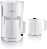 Cafetera espresso Severin con filtro y 2 jarras térmicas, cafetera espresso con tapa, vertido sin goteo, mantenimiento prolongado de la temperatura, apagado automático, 1000 W, aprox. 1 litro, blanco, KA 9309