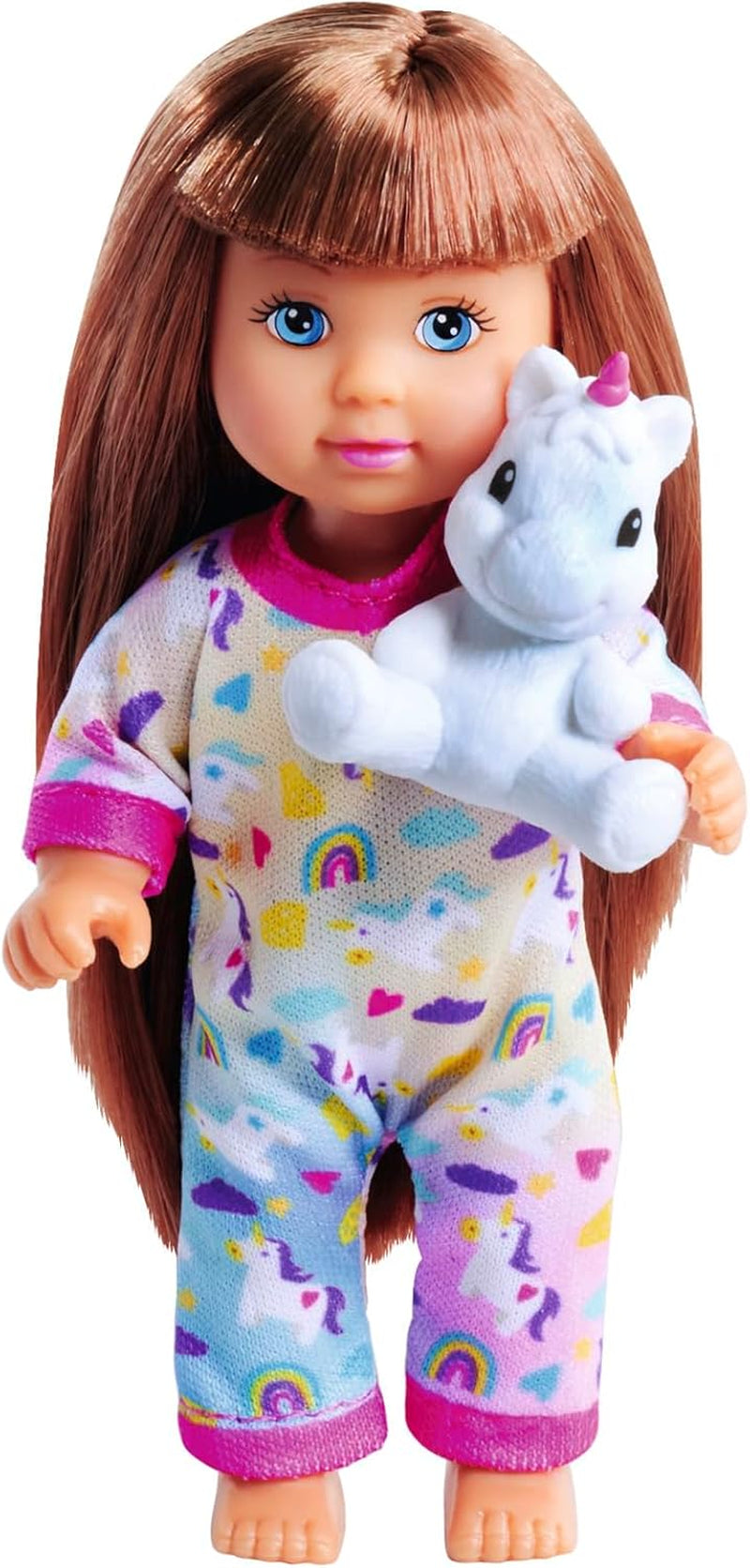Pijama Simba Evi Love, 3 colores surtidos, solo se envía un artículo, muñeca en lindo pijama con peluche de unicornio, muñeca de juego de 12 cm, a partir de 3 años