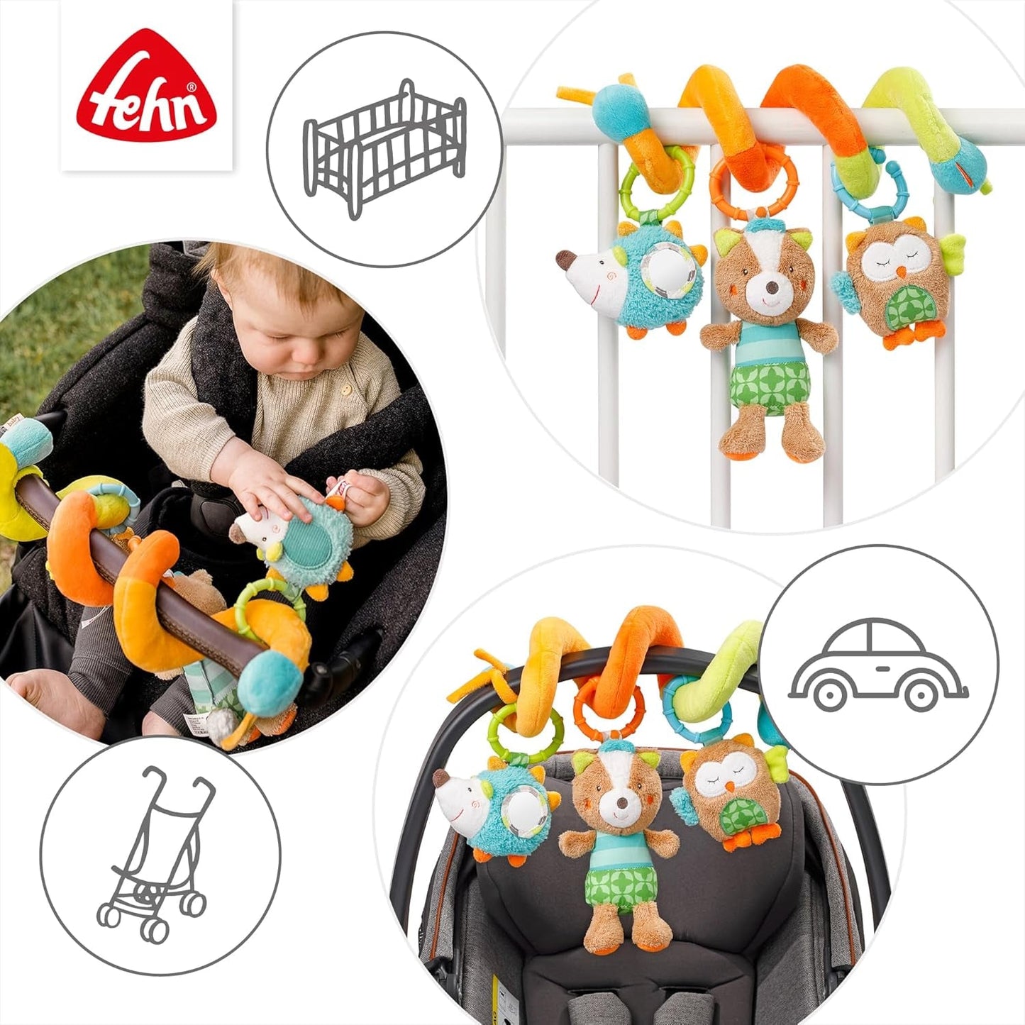 Fehn Activity Spiral Sleeping Forest - juguete para cochecito con tacto y sujeción - juguete para cuna, parque, cochecito y silla de coche - juguete de actividad motora para bebés y niños pequeños a partir de 0 meses Baby Toys Naty Shop