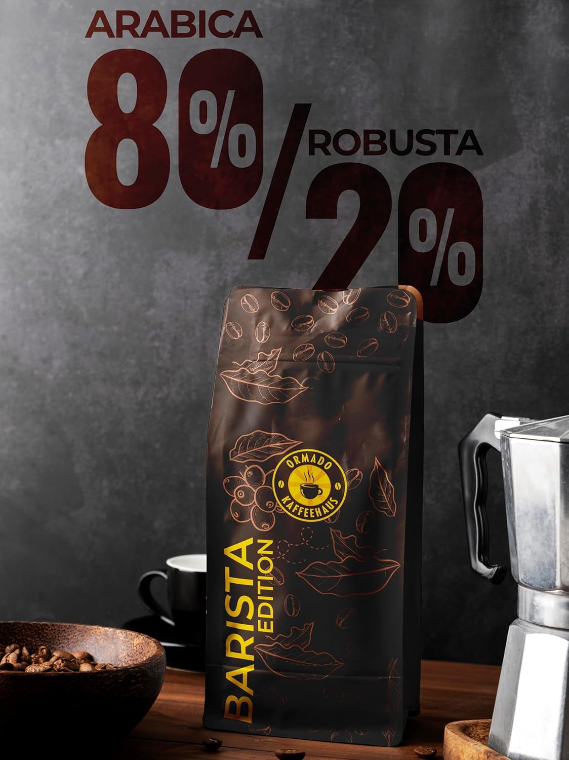 Ormado Coffee House, Cápsulas de café, Granos de café patentados de Kenia - Mezcla de Arábica y Robusta, Granos de café enteros para máquinas de café totalmente automáticas, Granos tostados, Café de cuerpo completo 1 kg, Totalmente automático