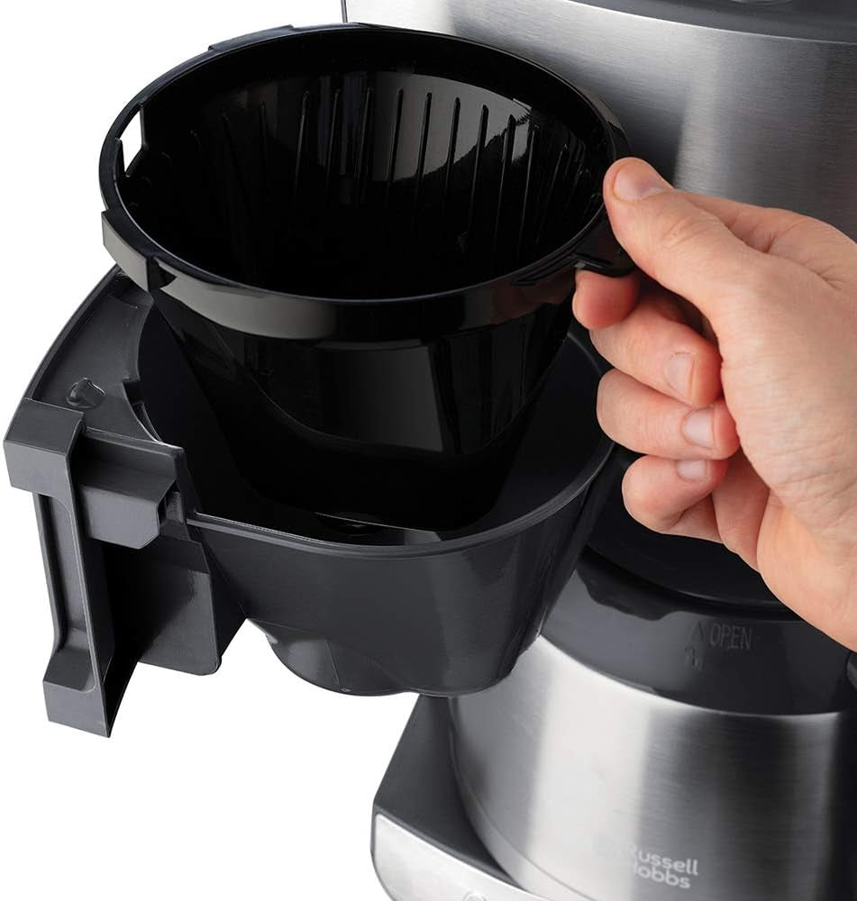 Cafetera Russell Hobbs con Molinillo y Jarra Térmica [Temporizador Digital, Cabezal de Ducha para una Extracción y Aroma Óptimo] Grind&Brew (1-10 Tazas, 3 Configuraciones de Molido) Cafetera de Filtro 25620-56